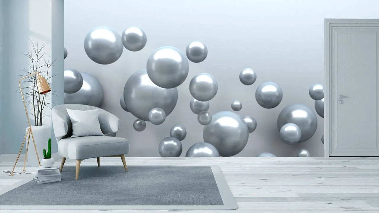 Фотообои в интерьере шарики из стали  10-598 фото