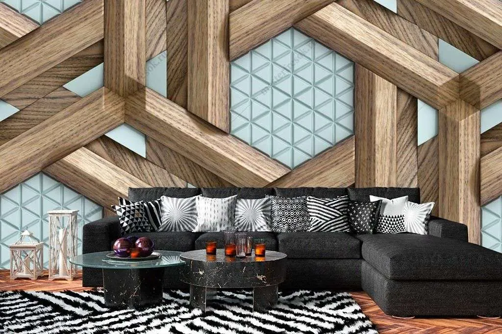 Фотообои в интерьере 3d деревянный узор  9-1575 фото