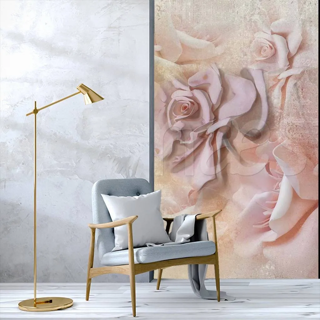 Фотообои в интерьере светлые розы, абстракция  7-537 фото