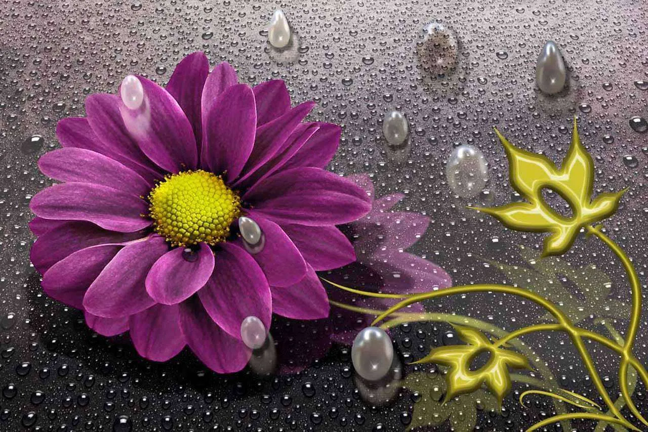 Фотообои в интерьере гербера фиолетовая 3д  7-698 фото