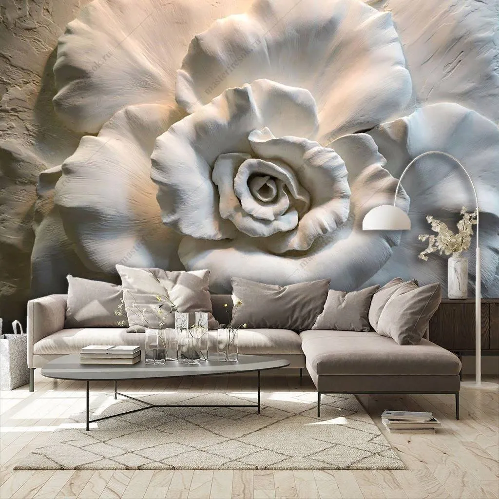 Фотообои в интерьере 3д красивый объемный цветок  10-849 фото