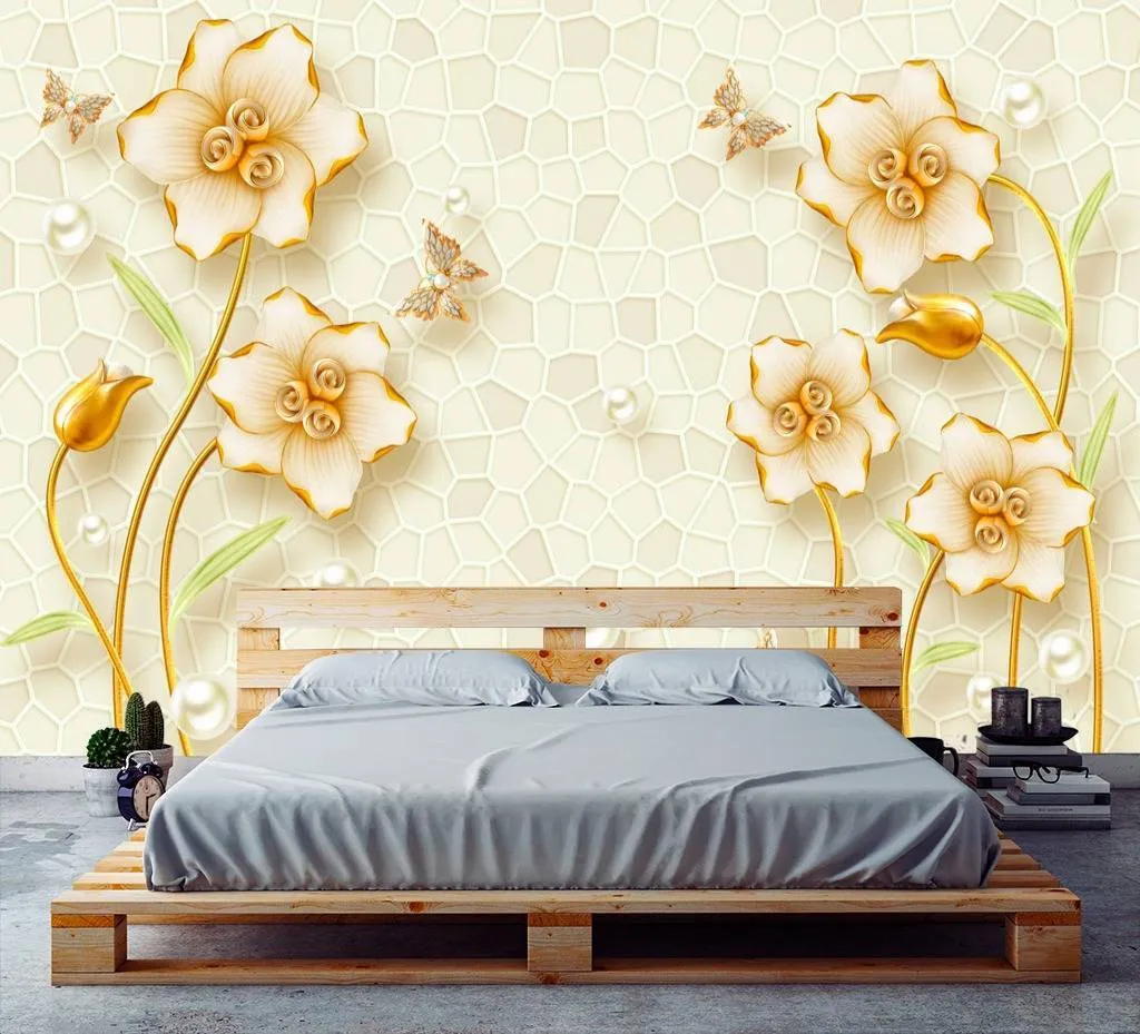 Фотообои в интерьере желтые цветы  10-602 фото