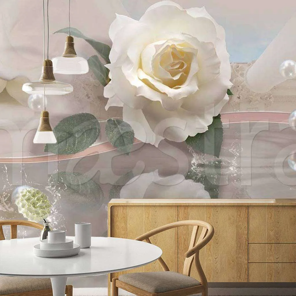 Фотообои в интерьере 3д роза в отражении  7-691 фото