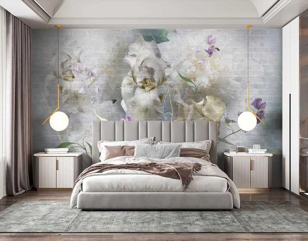 Фотообои в интерьере цветочный букет в дымке  13-469 фото