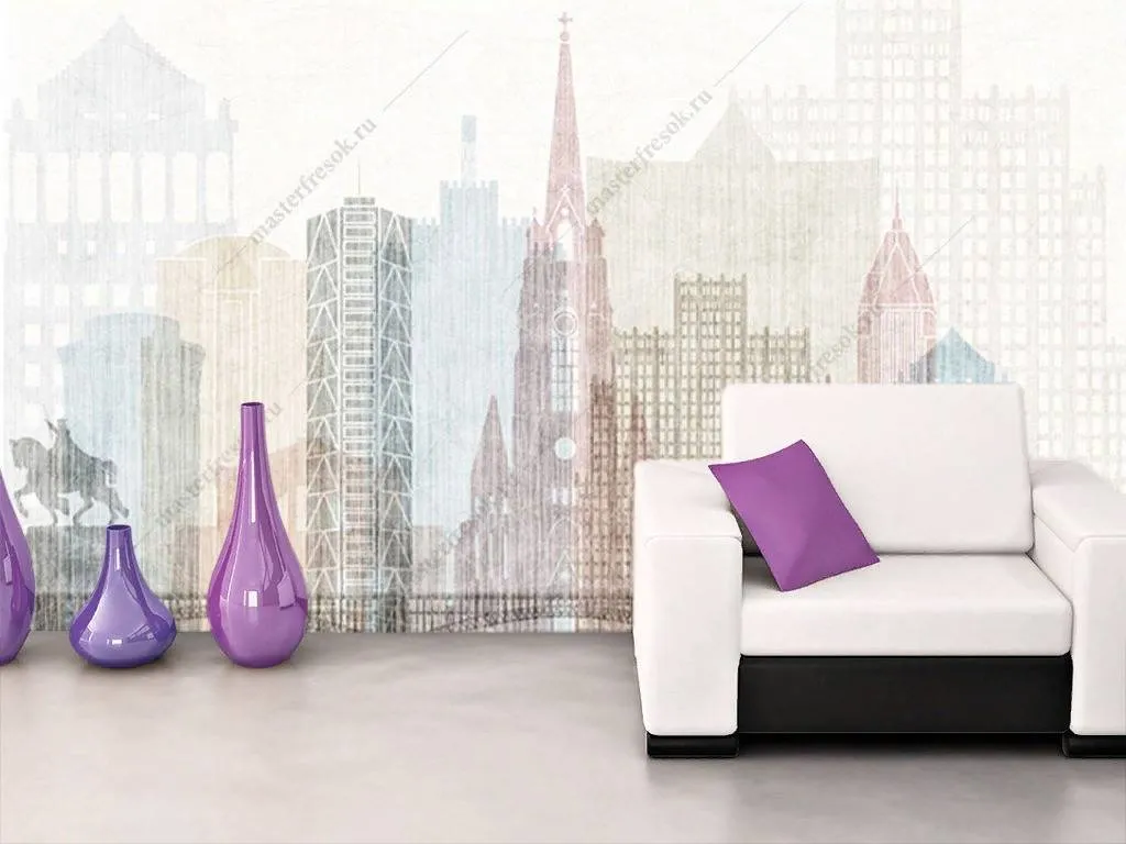 Фотообои в интерьере иллюстрация города  15-864 фото
