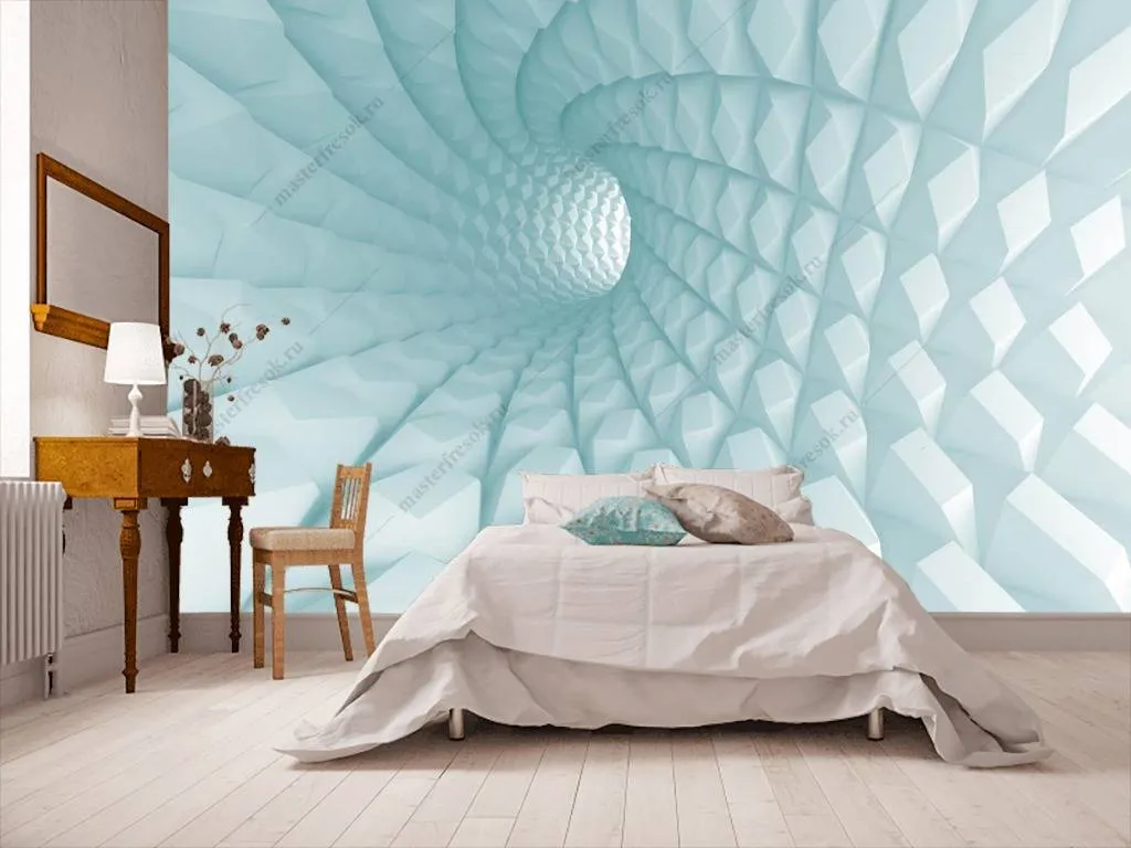 Фотообои в интерьере 3д голубой фактурный коридор  10-825 фото