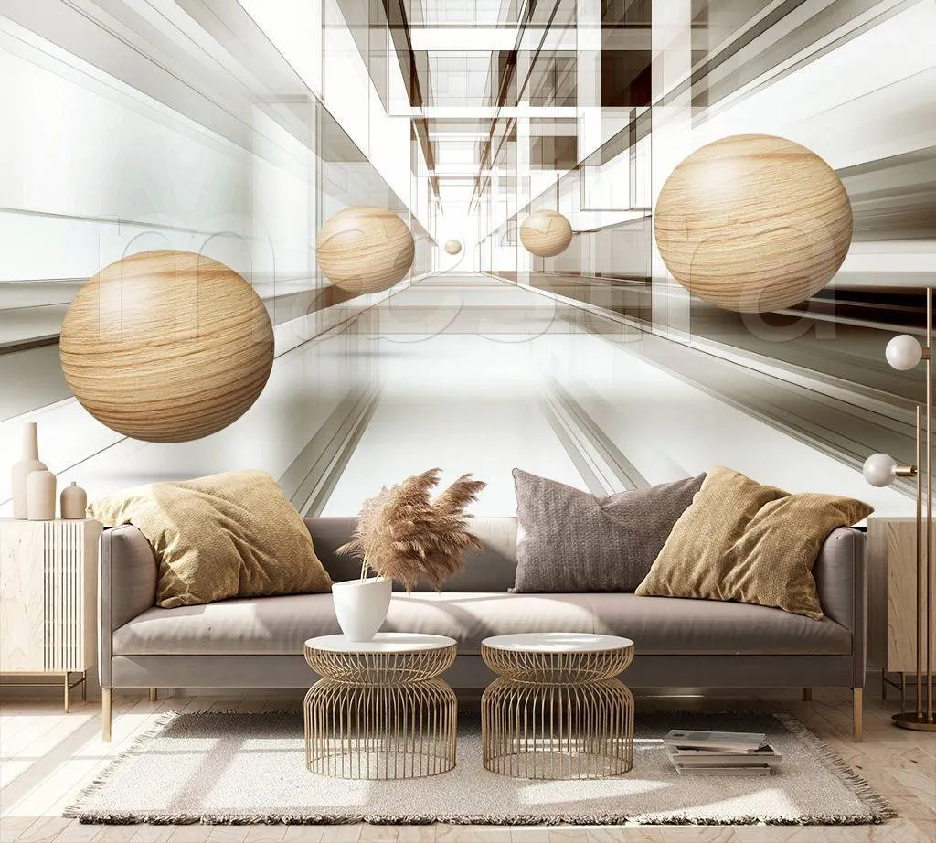 Фотообои в интерьере 3д деревянные шары  10-561 фото