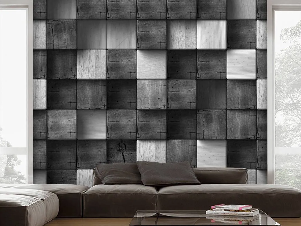 Фотообои в интерьере 3д кубики черные  10-683 фото