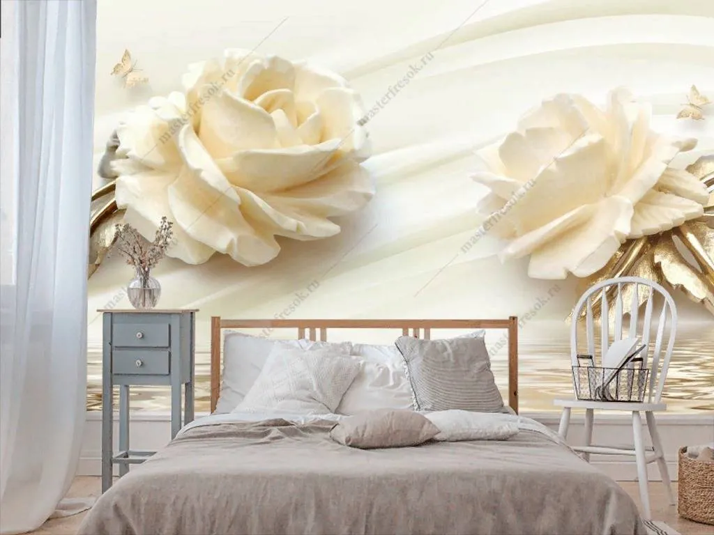 Фотообои в интерьере 3д золотые розы  10-855 фото