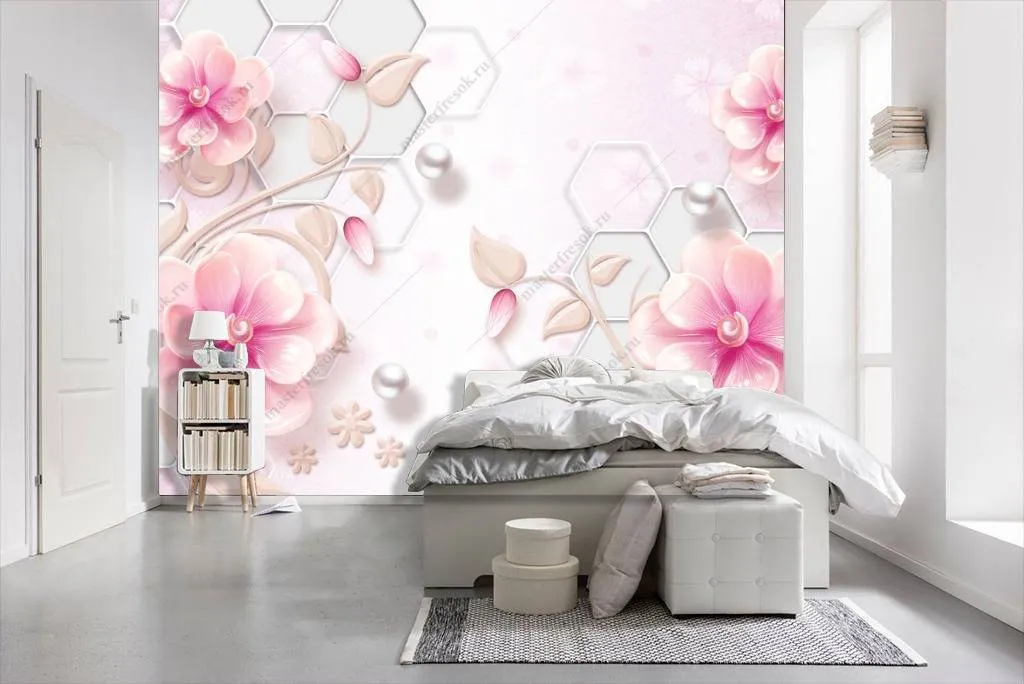 Фотообои 3д розовые цветы  10-668