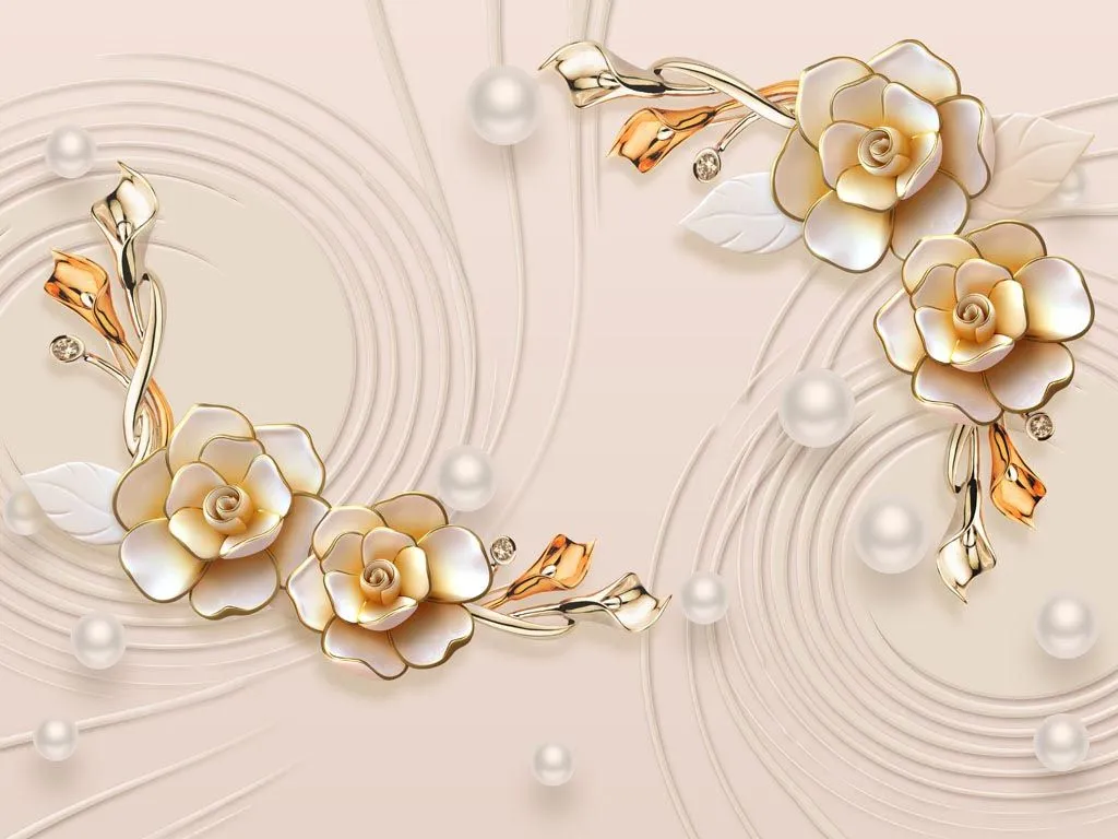 Фотообои в интерьере 3д золотые цветочки  10-658 фото