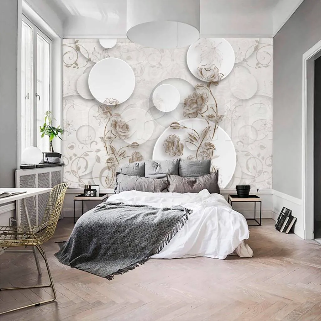 Фотообои в интерьере 3д графика с шарами и розами  7-830 фото