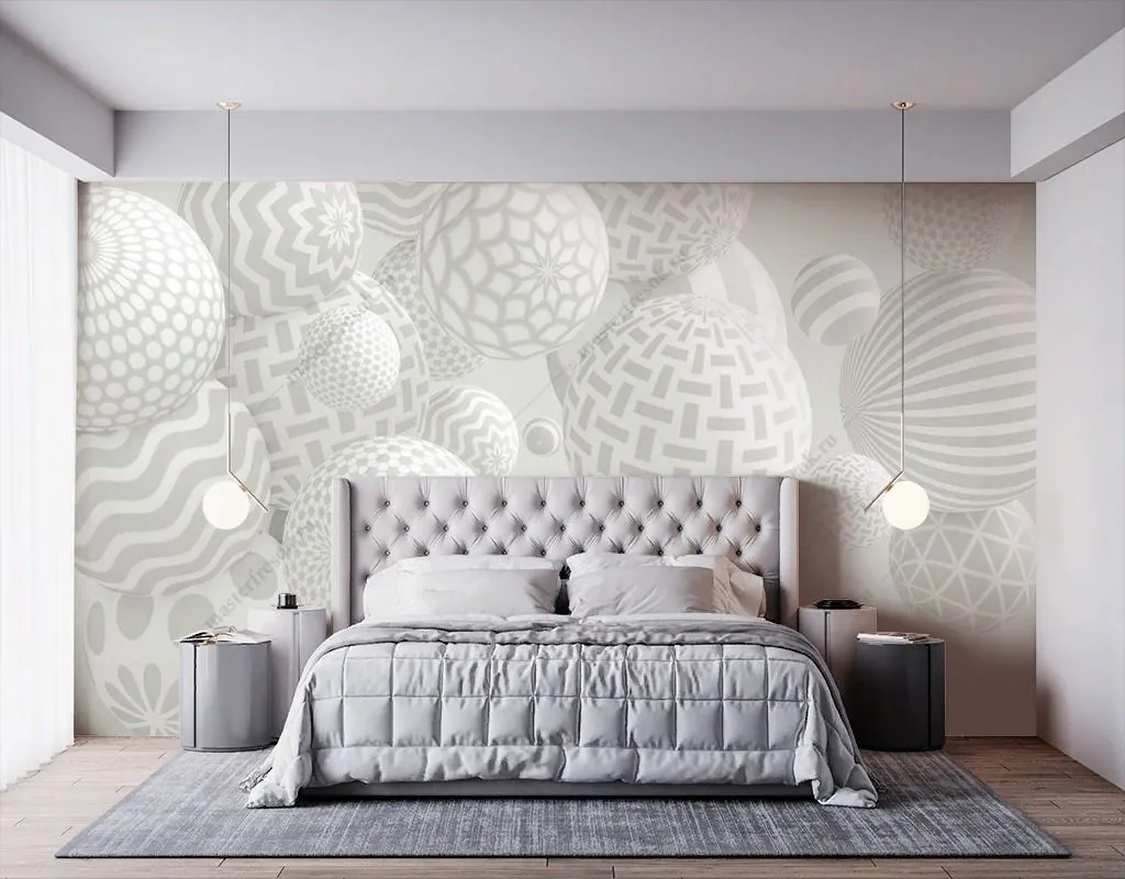 Фотообои в интерьере объмные 3d шары с рисунком  10-984 фото