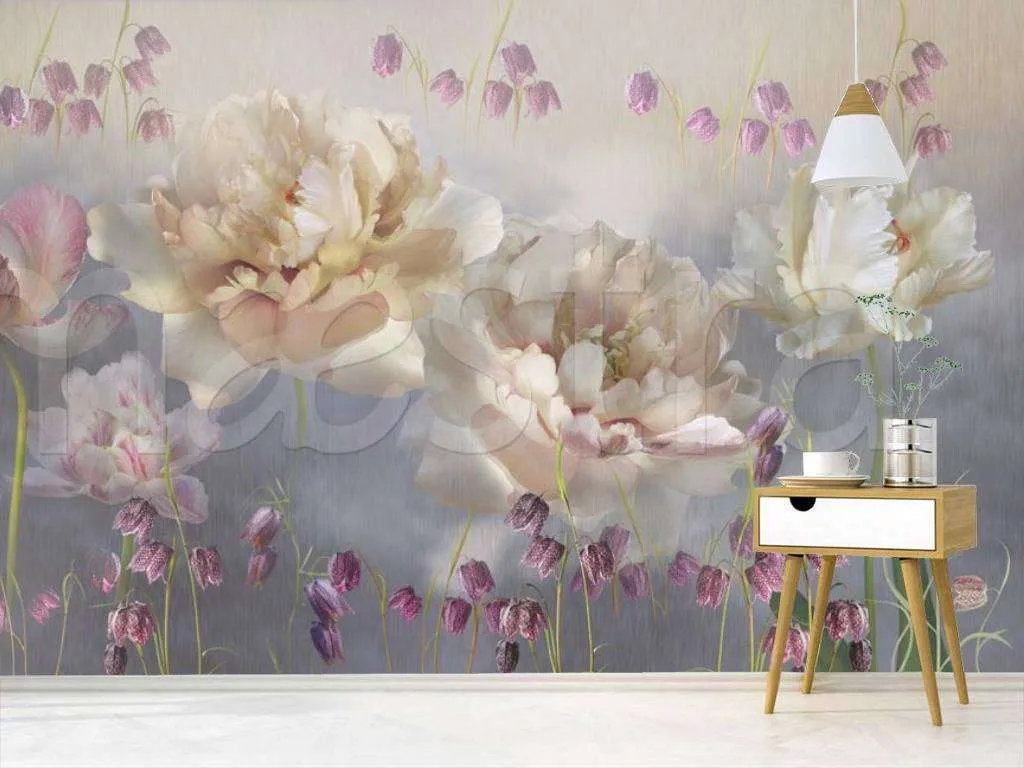 Фотообои Стереоскопические цветы на сером фоне  7-508