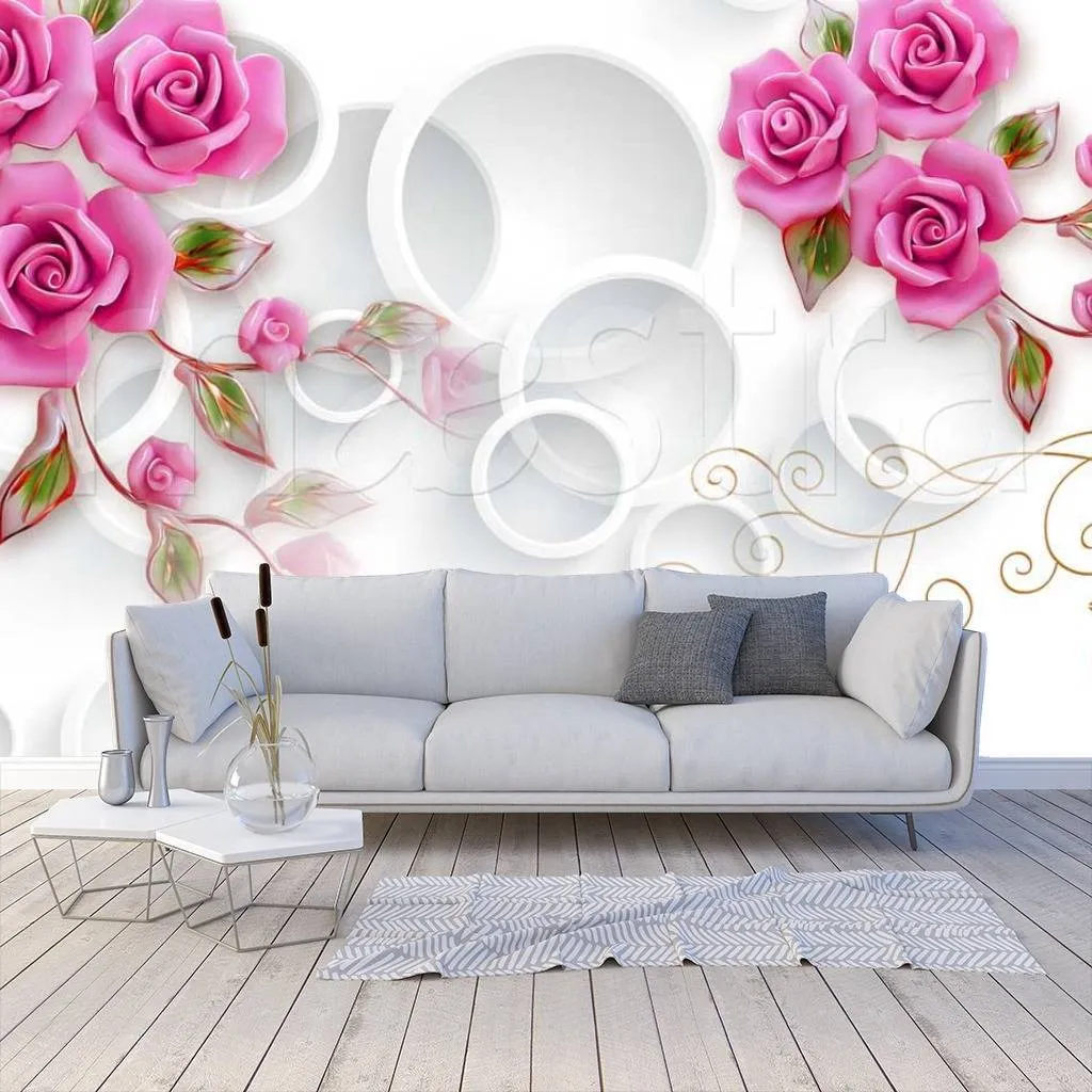 Фотообои Розовые розы на белом фоне  10-449