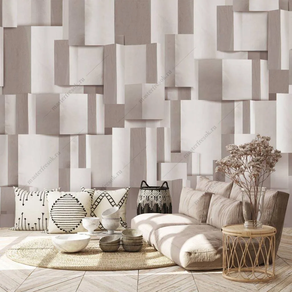 Фотообои Стеновая панель белыми квадратиками  9-1241