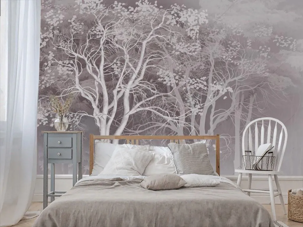 Фотообои в интерьере деревья на бежевом фоне  13-357 фото