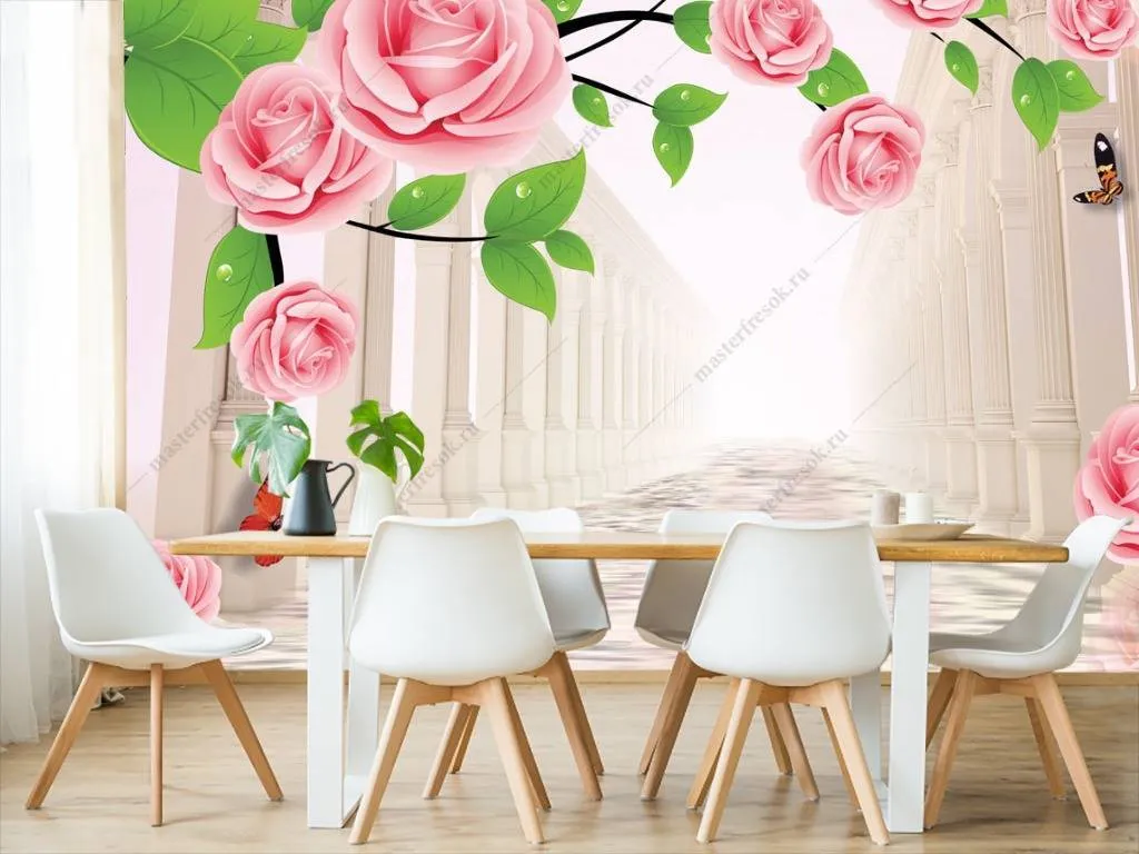 Фотообои 3д тоннель и розы  10-657