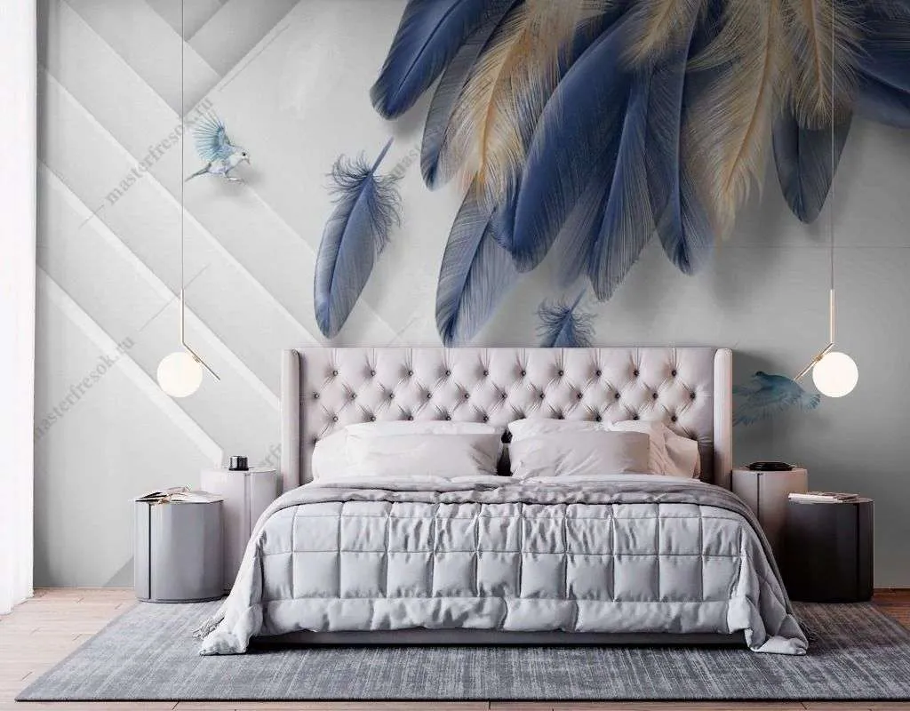Фотообои в интерьере синие перья  9-1668 фото