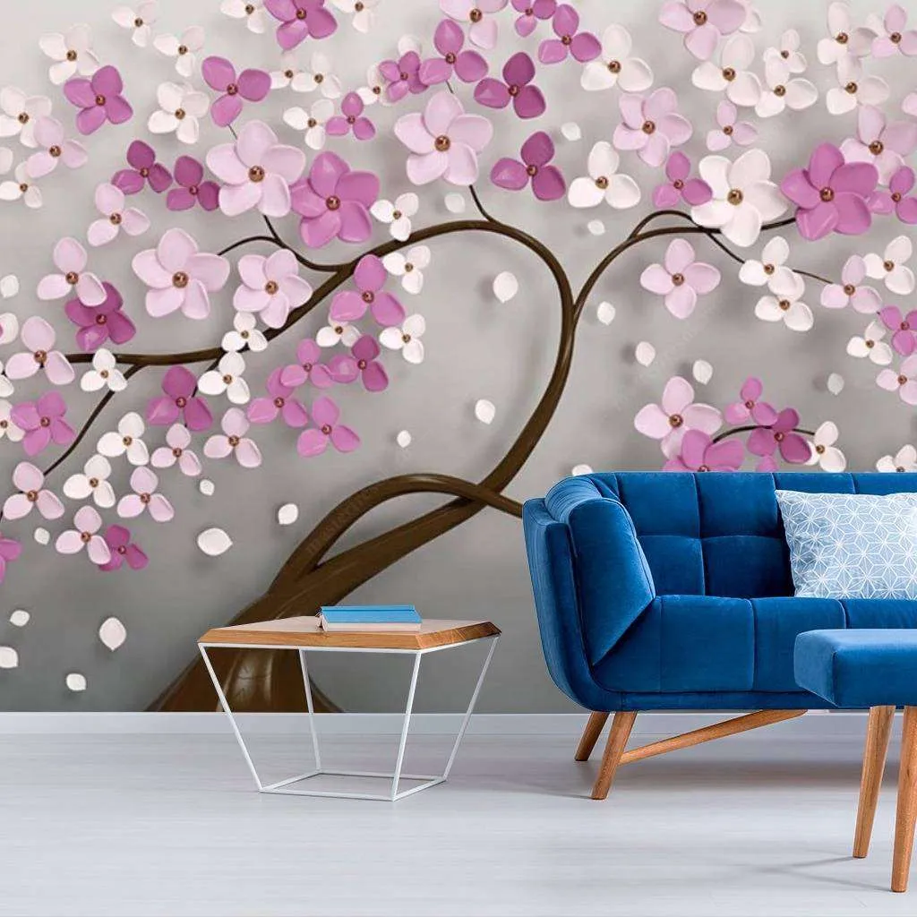 Фотообои в интерьере сиреневое дерево  15-596 фото