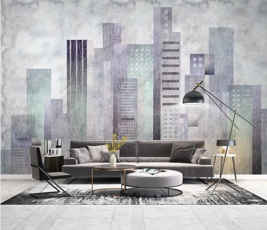 Фотообои в интерьере город акварелью  15-868 фото