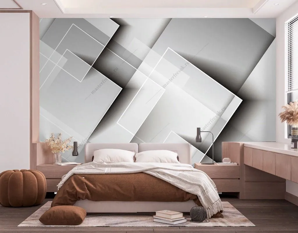 Фотообои в интерьере геометрическая композиция из квадратов  10-981 фото