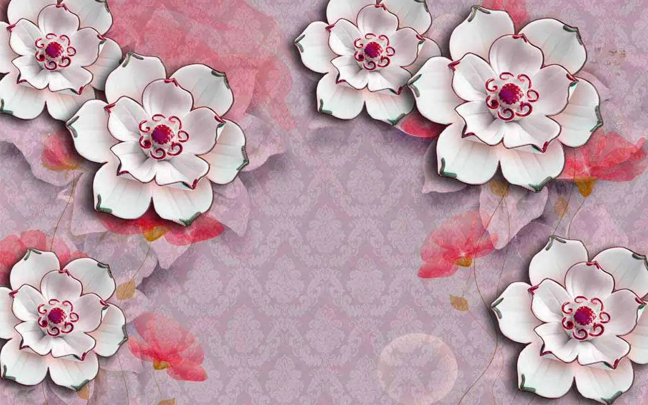 Фотообои в интерьере объемные цветы из фарфора  10-405 фото