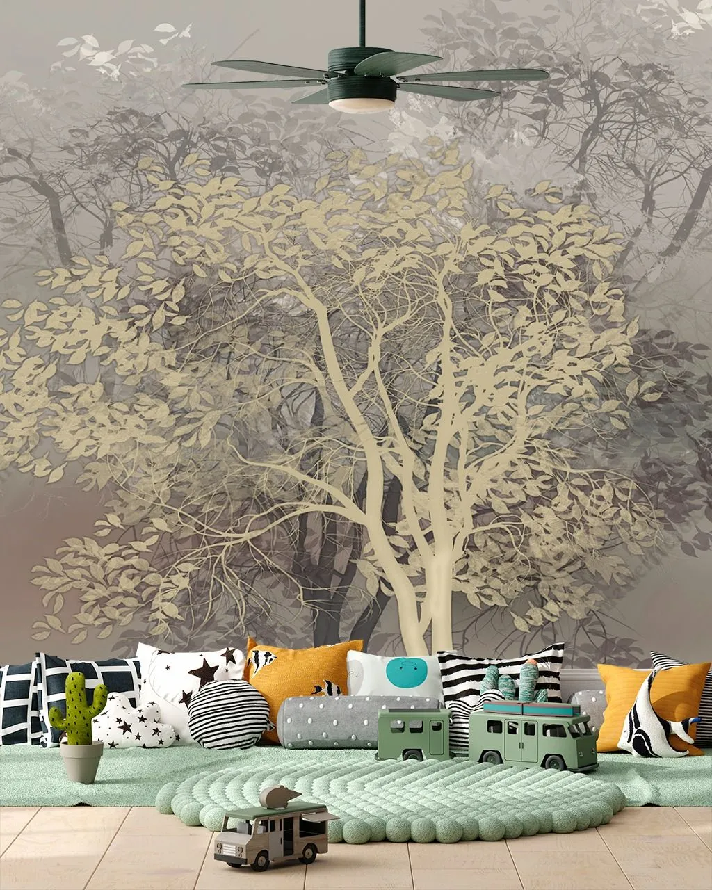 Фотообои в интерьере дерево живопись  13-377 фото