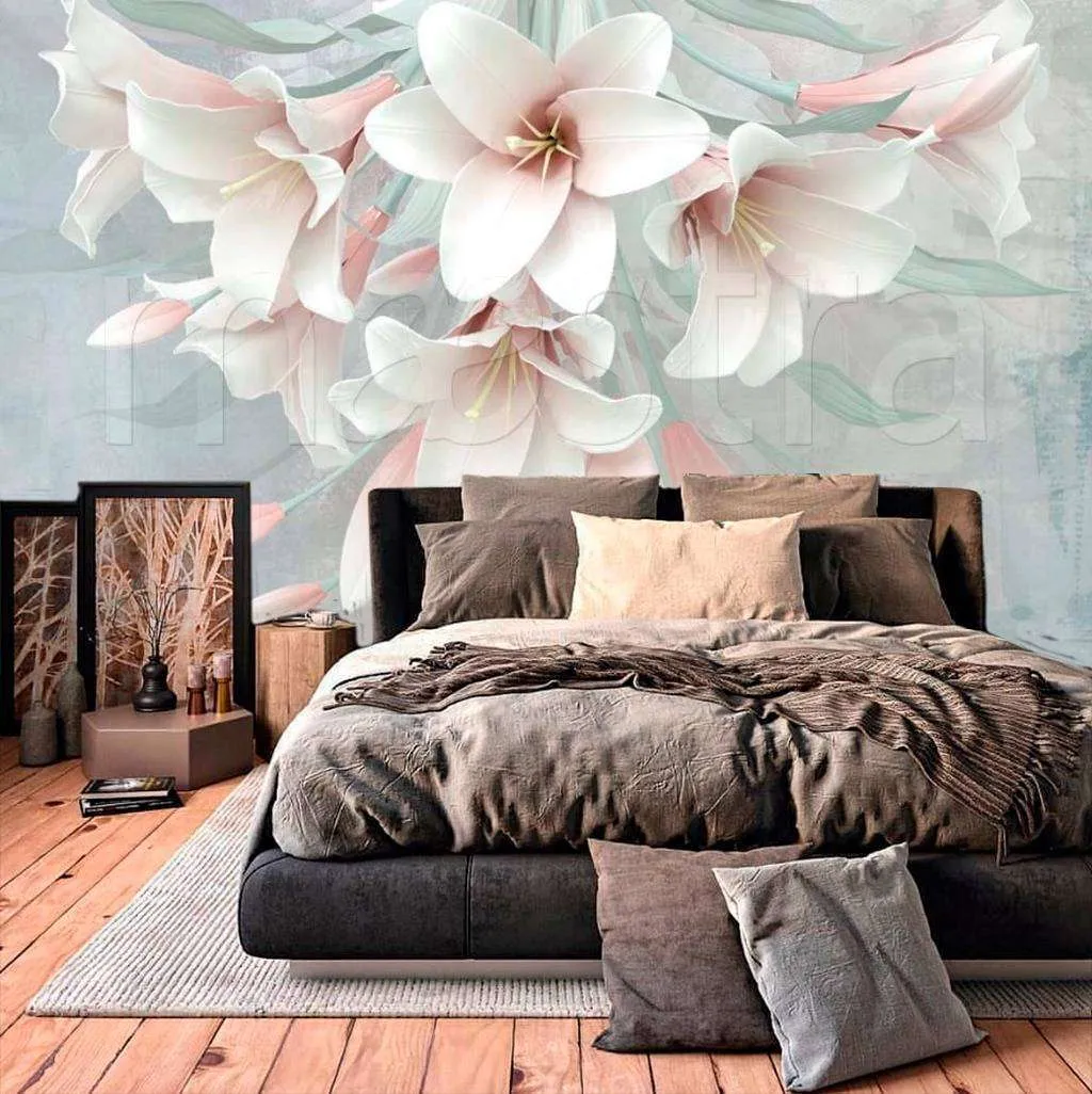 Фотообои Бесшовные обои на стену:  3д розовые цветы. Артикул: 15-035  