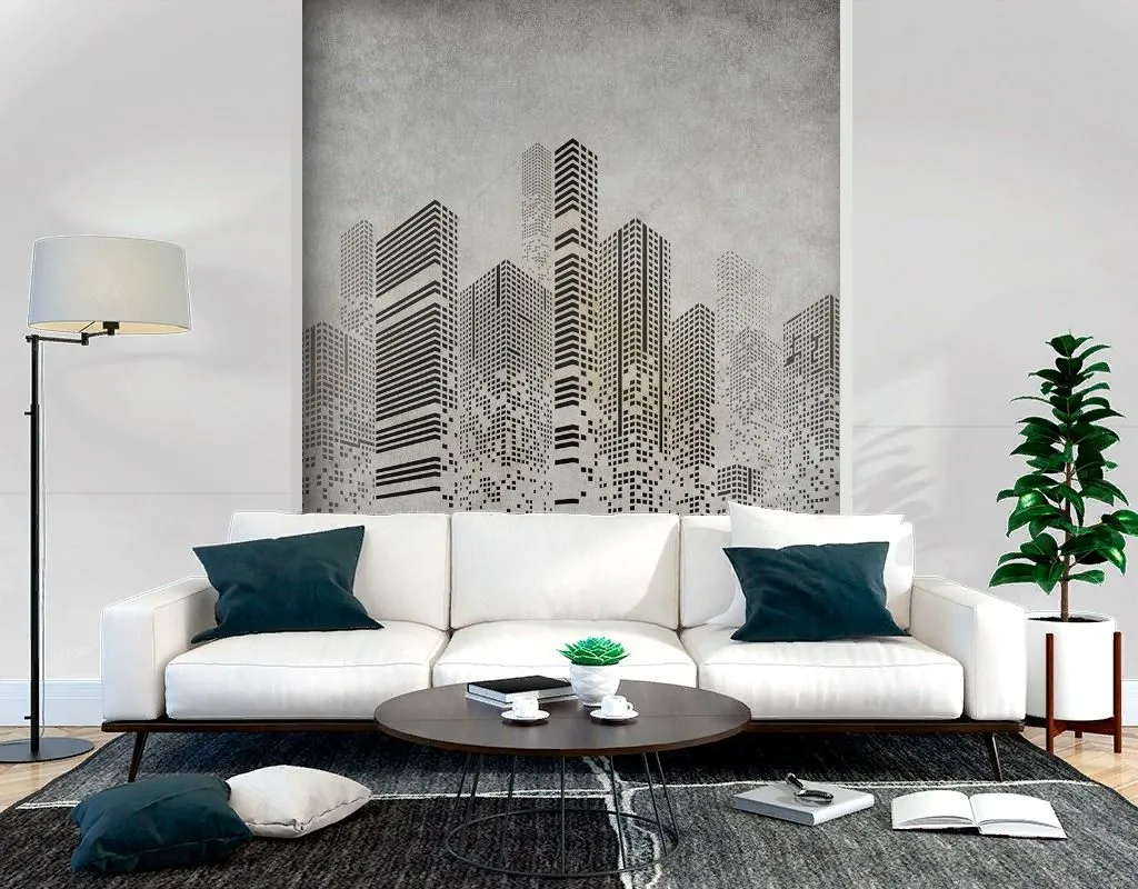 Фотообои в интерьере город тетрис  14-549 фото