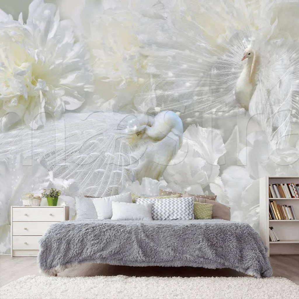 Фотообои в интерьере белые хризантемы  7-584 фото