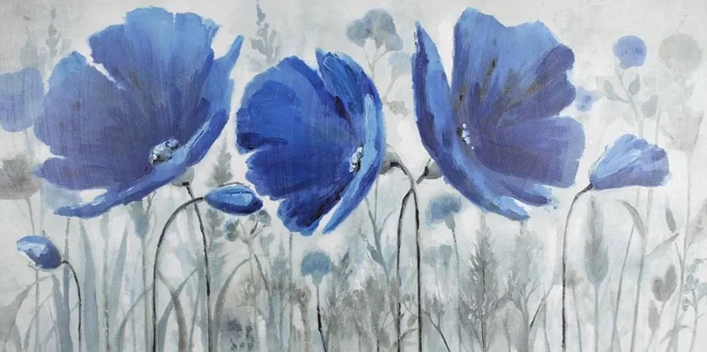 Фотообои в интерьере голубые маки  15-742 фото