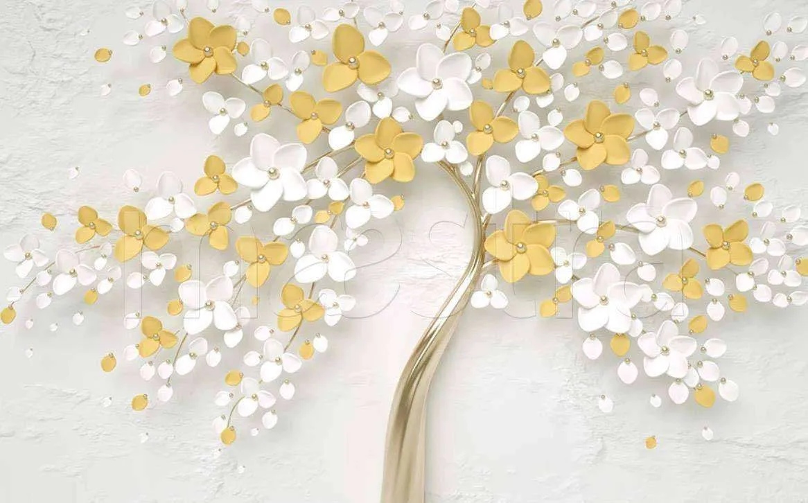 Фотообои в интерьере 3д трехмерное желтое дерево  15-029 фото