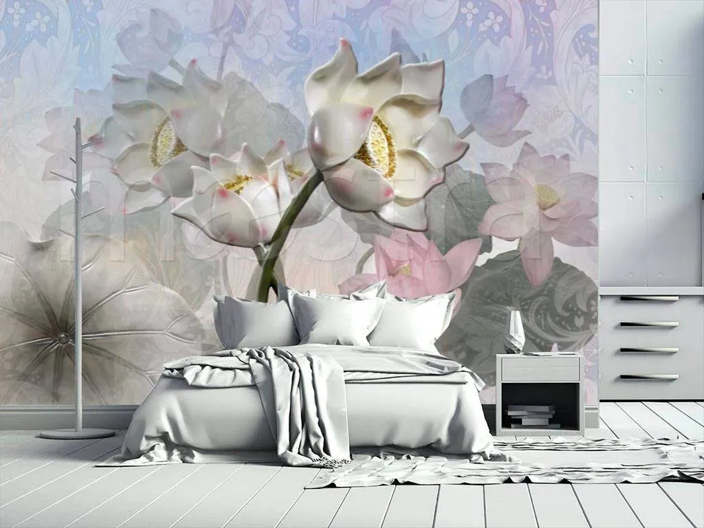 Фотообои в интерьере объемные цветы 3д  7-434 фото