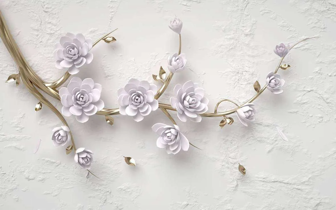 Фотообои в интерьере 3д ветка с сиреневыми цветами  15-371 фото