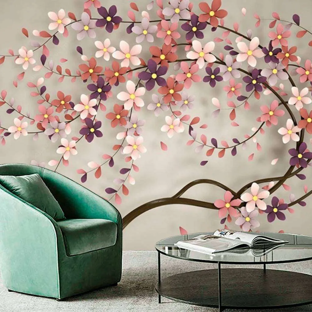 Фотообои в интерьере розовая ветвь  15-593 фото