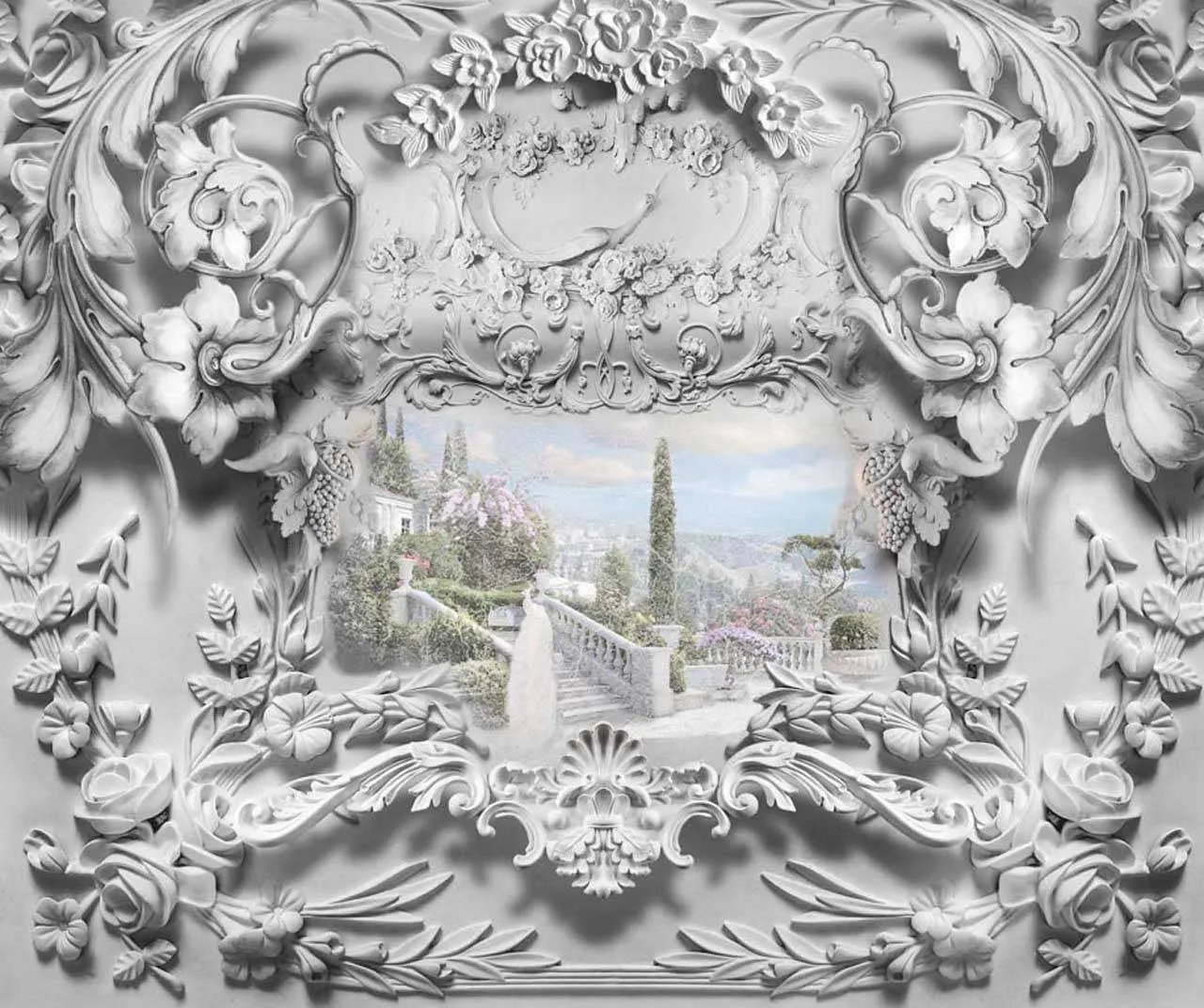 Фотообои в интерьере узоры из лепнины  7-606 фото