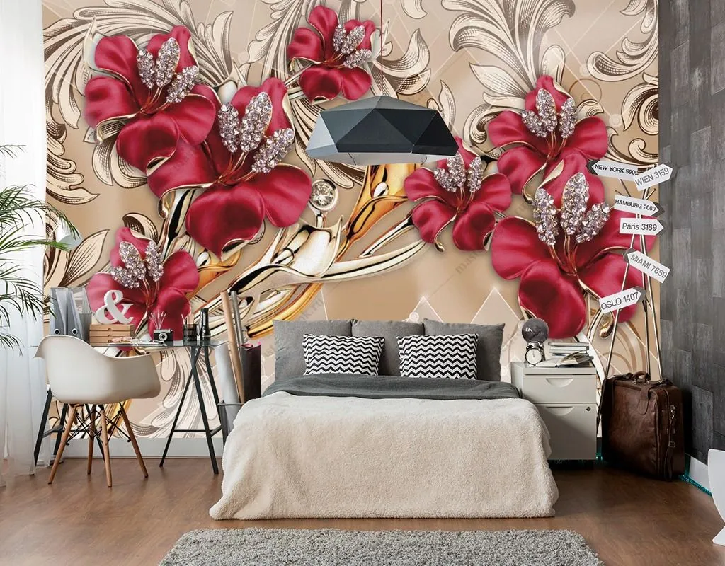 Фотообои в интерьере золотые маки  9-1603 фото