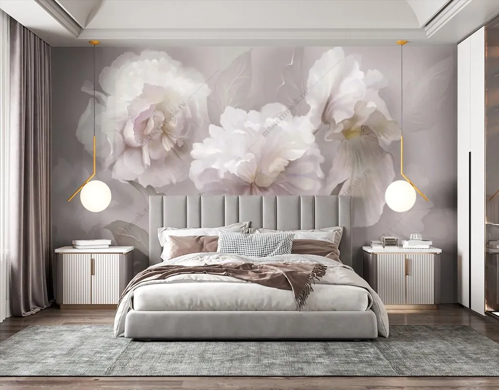 Фотообои в интерьере фреска пионы  13-486 фото