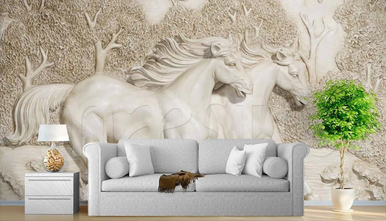 Фотообои в интерьере кони 3д  7-813 фото