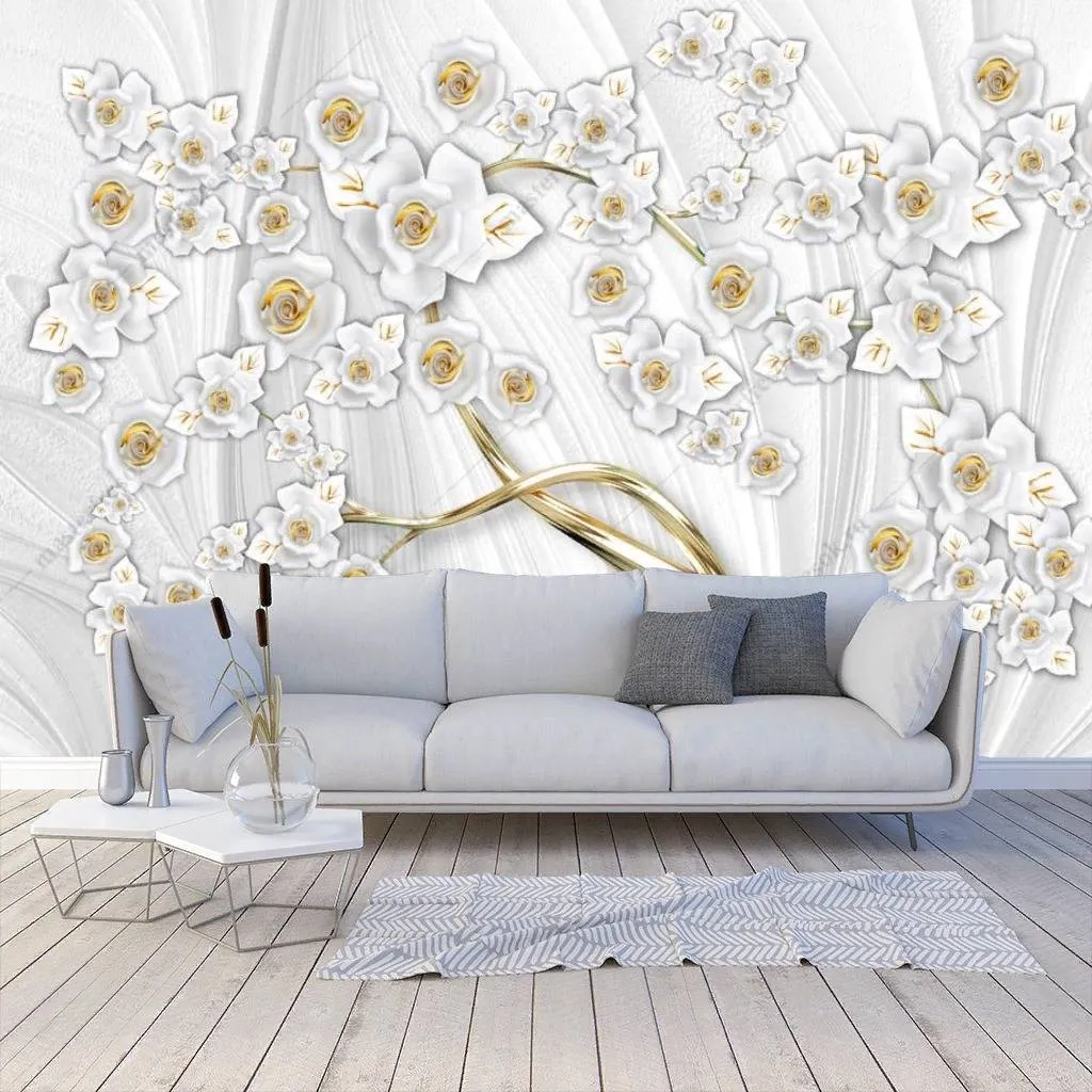 Фотообои в интерьере 3д золотое дерево на белом фоне  10-853 фото