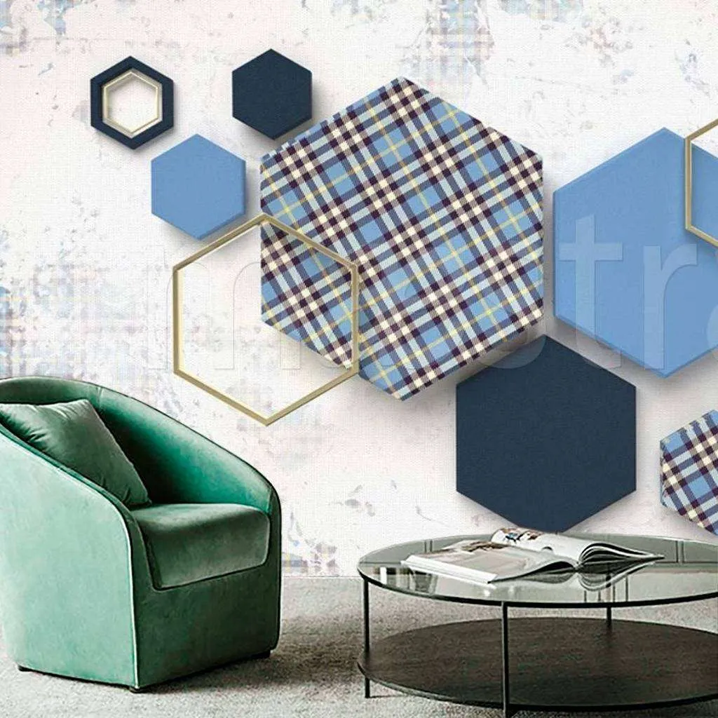 Фотообои в интерьере 3д шестиугольник  15-025 фото