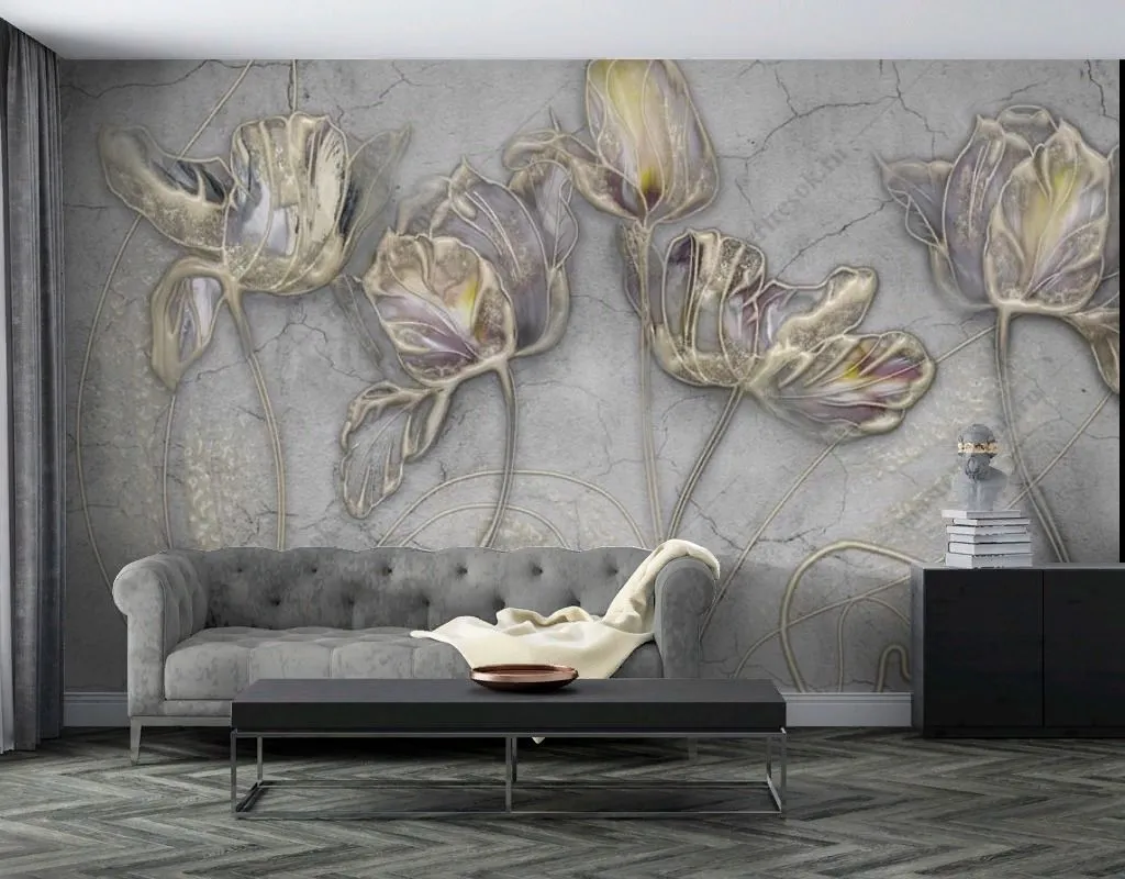 Фотообои в интерьере маки барельеф  13-566 фото