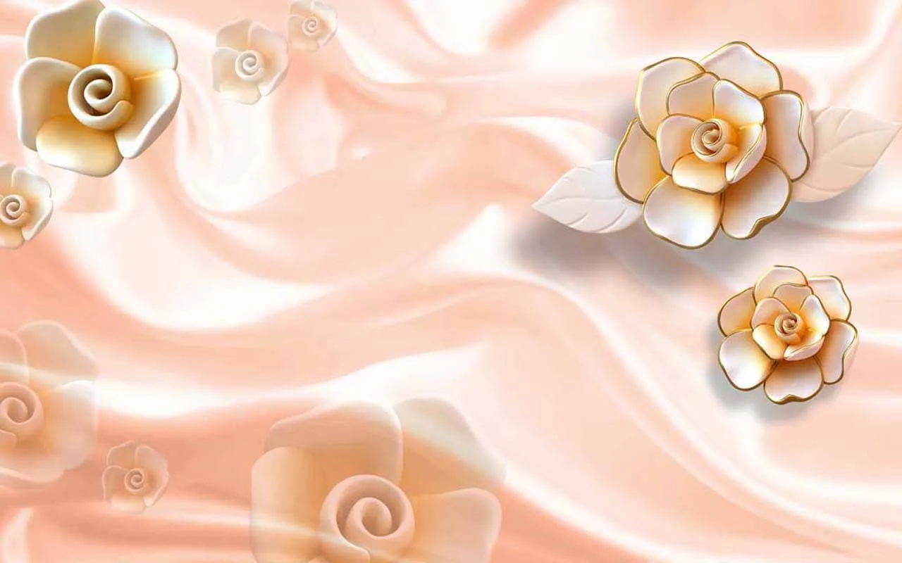 Фотообои в интерьере 3д цветы на ткани в пастельных тонах  10-487 фото