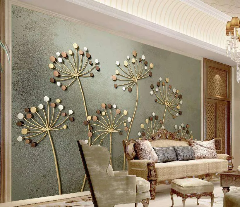 Фотообои в интерьере золотой тисненый одуванчик д  15-417 фото