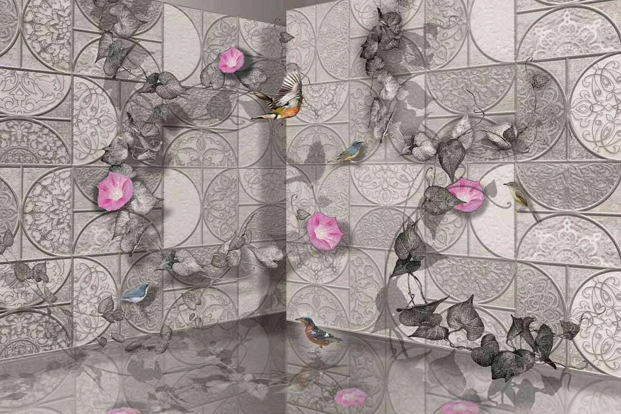 Фотообои в интерьере 3д стена с цветами  7-712 фото