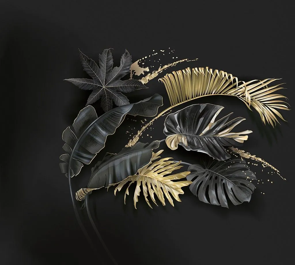 Фотообои в интерьере золотые тропические ветви  10-985 фото