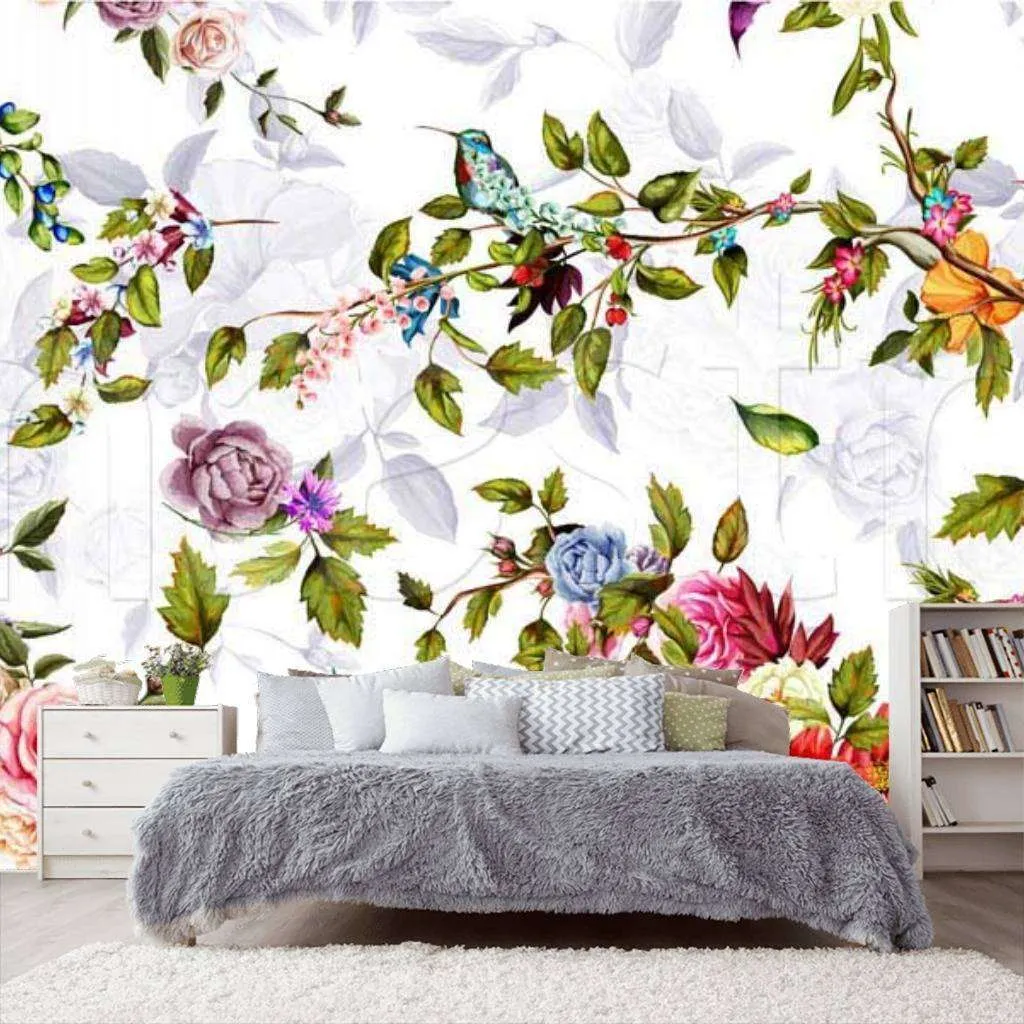 Фотообои в интерьере цветы на стену  9-090 фото