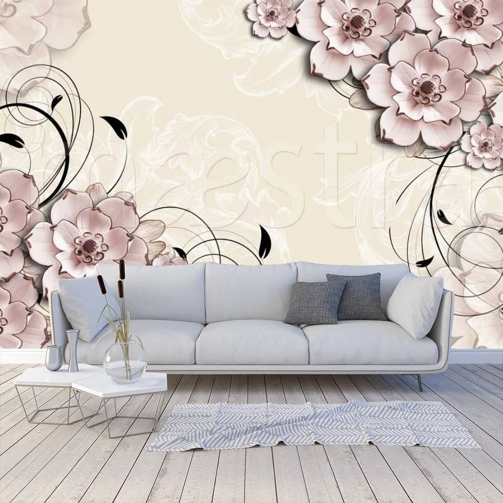 Фотообои в интерьере стереоскопические 3д цветы объемные  10-454 фото