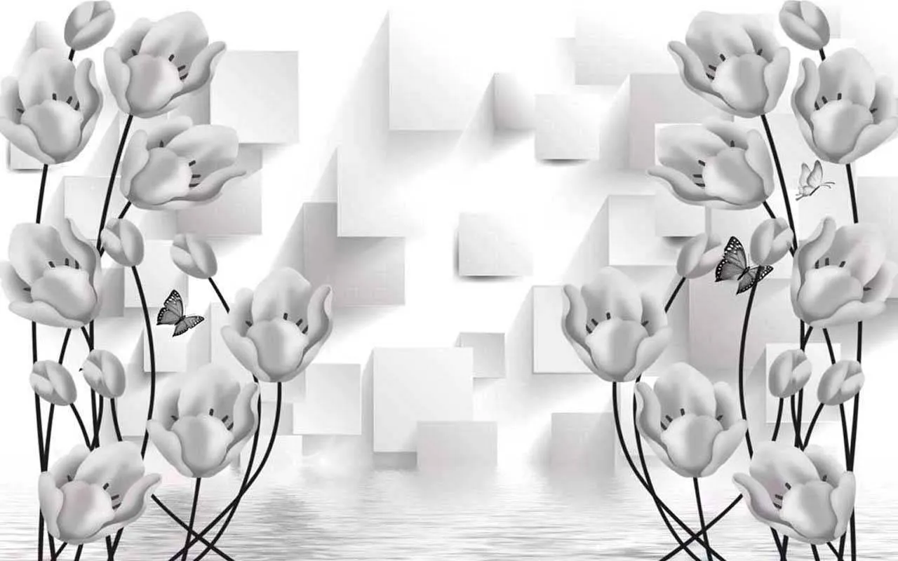 Фотообои в интерьере серые цветы на воде  10-418 фото